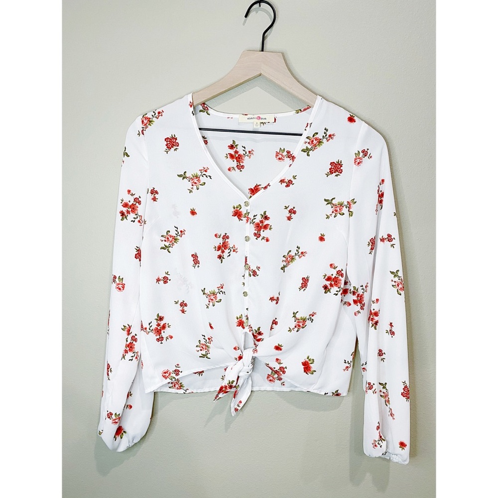 Wishful Park White Floral Print Long Sleeve Blouse